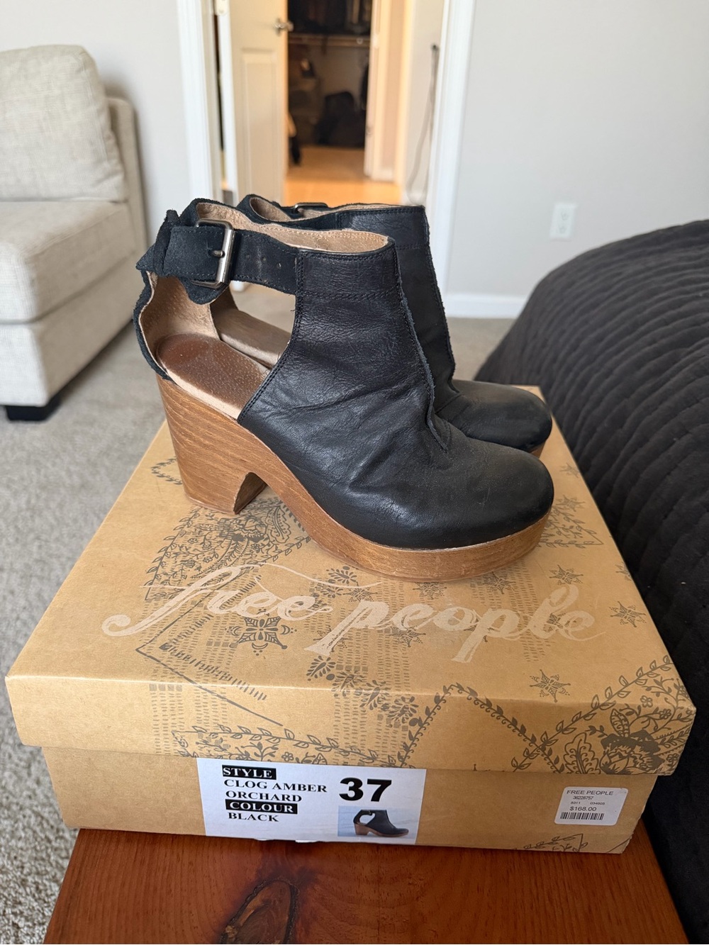 Free People Black Leather Amber Orchard Clog Heels